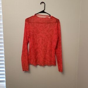 SHEIN Women's Floral Sheer Mesh Red Blouse